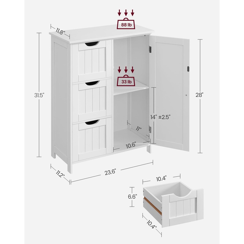 VASAGLE Bathroom Floor Storage Cabinet, Freestanding Bathroom Storage Unit with