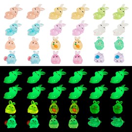 Beadthoven Luminous Mini Easter Rabbit Figurine Cute Miniature Easter Bunny Animals Ornaments for Dollhouse Fairy Garden Decoration Accessories DIY Craft Micro Landscape