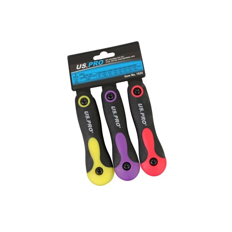 US Pro 3pc Folding Key Set Star Torx, Metric and