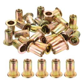 uxcell 50Pcs Rivet Nut Flat Head, #10-32 Carbon Steel Threaded Insert Nuts Knurled Body Zinc Plated Finish
