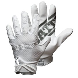 Battle Sports Triple Threat Wide Receiver Gloves - Adult & Youth Football Gloves - Ultra Stick Gloves - Youth Large, White