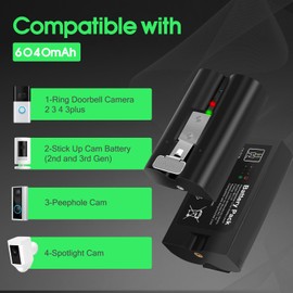 HaiNXC 6040mAh Rechargeable Battery Compatible with Ring-Video Doorbell 2/3/4, Video Doorbell 3 Plus, Stick Up Cam (2nd & 3rd Gen) and Spotlight Cam 1 Pack