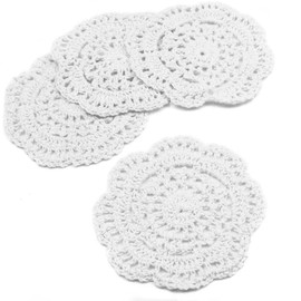 Phantomon Lace Round Crochet Doilies Handmade Coasters, 4-Inch, Pack of 4 (White)