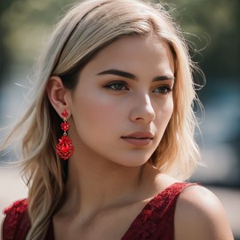 EVER FAITH Wedding Party Earrings for Bridal Brides, Red Rhinestone Statement Leaf Drop Dangle Earrings for Women