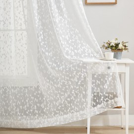 Treatmentex White Semi-Transparent Lace Curtain, Modern Embroidery Curtains with Eyelets, Crochet Knitting Curtain with Leaf Pattern for Living Room, Farmhouse, Bedroom, 2 Pieces, W 140 x H 180 cm