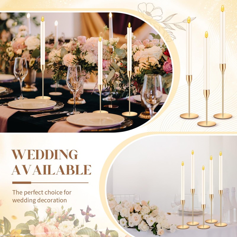 FillTouch 30 Pcs Gold Candlestick Holders with Flameless Taper Candles