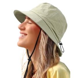 Waterproof Bucket Hat for Women Men Rain Hat UPF 50+ Wide Brim Boonie Sun Hat Foldable Summer Floppy Beach Fishing Safari Hats Light Green