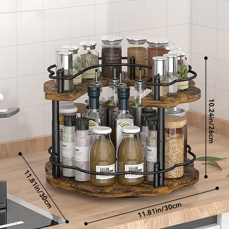 12" Wood Lazy Susan Rotating Spice Rack Spice Turntable Organizer