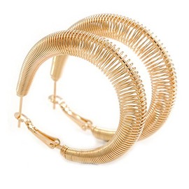 40mm D/Coil Spring Hoop Earrings/Gold Tone/Medium