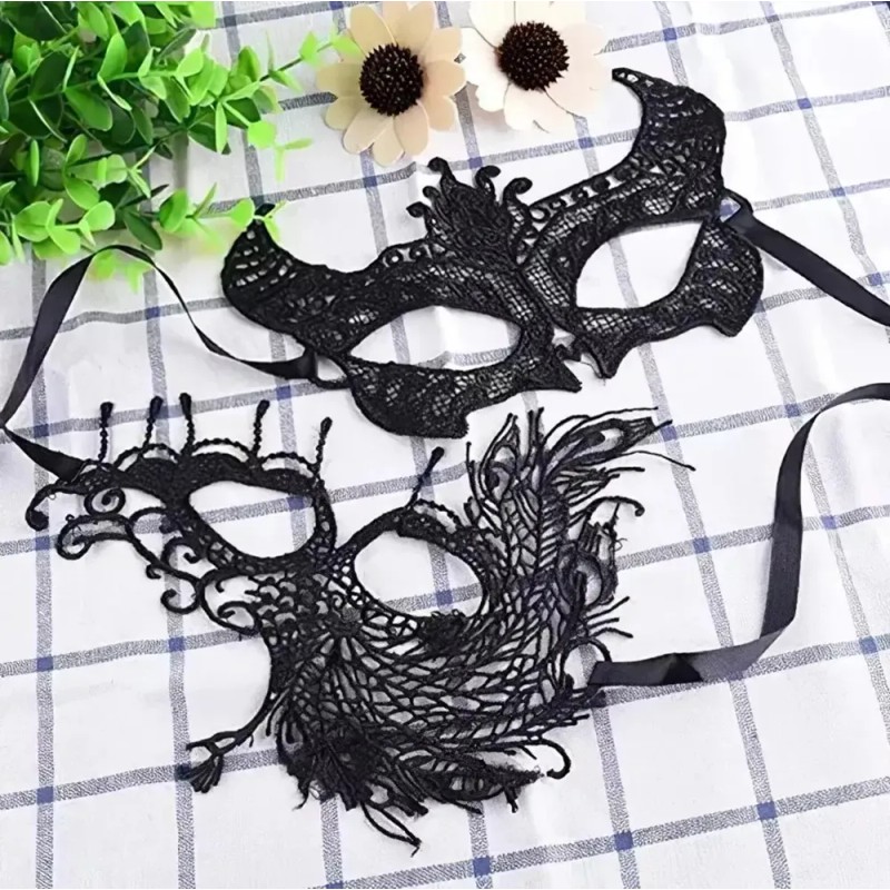 6pcs Máscara Para Mujer Encaje Carnaval Mardi Gras Disfraz Negro