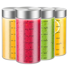 CWHHRN 11 Oz Glass Juice Bottles with Lids, 4 Pack Glass Bottles, BPA Free, Borosilicate Glass, Leak Proof Lids for Juicing, Smoothies, Infused Water, Beverage Storage, Shaker Bottles