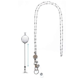 Hidden Hollow Beads Retractable Badge Reel, Women's Stainless Steel Lanyard, Strong, ID Card Holder, Keys Teacher Nurse Cruise Key Keychain (Stainless Steel Chain)