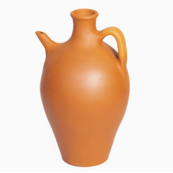 Hakan Handmade Traditional Unglazed Clay Pitcher with Spout, Natural Home Decor Vintage Terracotta Drinking Bottle, Earthenware Beverage Jar from Cappadocia, Pottery Mud Water Jug (Large)
