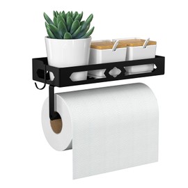 ZDDLOINP Spice Rack with Kitchen Roll Holder and Hook, Spice Rack Wall No Drilling Spice Organiser for Kitchens