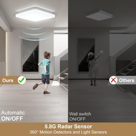 Oraymin LED Ceiling Light with Radar Motion Sensor 18 W 1800 LM, LED Ceiling Light with Remote Control, IP54 4000 K Lamp with Motion Sensor Indoor for Stairs, Hallway, Basement, Garage, Carport,