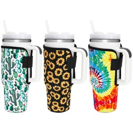 HaiMay 3 Pieces Reusable Iced Coffee Cup Sleeve Neoprene Insulated Sleeves Cup Cover Holder Tumbler Cup Drinks Sleeve Holder Idea for 40oz Cold Hot BeveragesTumbler with Handle