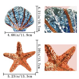 KuuGuu 10 PCS Ocean Sequin Iron on Patches Cute Cartoon Starfish Shell Applique Shiny Embroidery Patch for Clothing, Bags, Jackets, Jeans DIY Earrings Accessory Craft Valentine Christmas Decoration