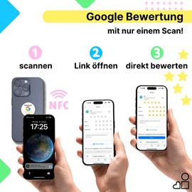Google NFC Rating Stickers - Set of 2 | Set of 2 | Set Up & Rewrite | 3 cm Diameter for Smartphone, Bill Folder | Collect Google Reviews - for Service Providers, Restaurants & Self-Employed People