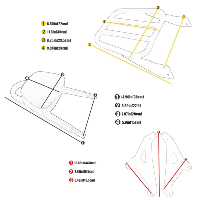 BAIONE Motorcycle Sissy Bar Detachable Rear Passenger Backrest Replacement for