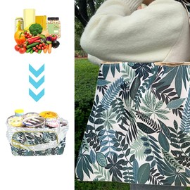 HYMUUNI Large Foldable Shopping Tote Bag Water Resistant Shopping Tote Bag Reusable Eco Waterproof Tote Shopping Bag for Daily Use in Pocket (Green leaves)