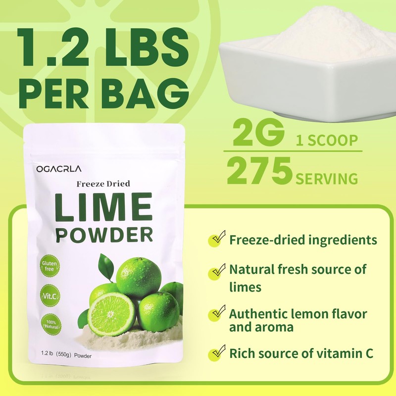 Lime Powder Freeze-Dried Lime Juice Flavor 1.25 lb Rich in