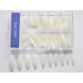 KM Nails 100 Stiletto Tips Natural Assorted Colours in Box