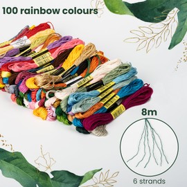 100 Colours Embroidery Threads, Cross Stitch Thread, Embroidery Floss with Needles, Rainbow Colour Bracelet Thread for Knitting, Embroidery Floss Bobbins, Cross Stitch Project