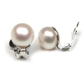 StunningBoutique Pure 925 Sterling Silver Freshwater White Pearl Clip On Earrings 9mm