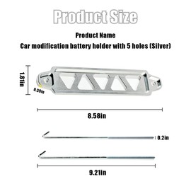 Battery Hold Down Bracket, Battery Tray Aluminum Alloy Battery Tie Down Mount Bracket, Lock Accessories with Stainless Steel J Bolts for Car Battery Mount Bracket Hold