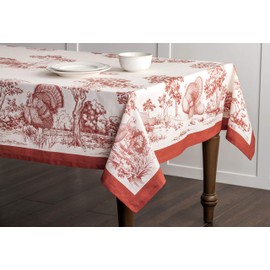 Maison d'Hermine Holy Jouy - Red 100% Cotton Tablecloth for the Kitchen, Dinner, Tabletop, Party Decoration, Weddings, Thanksgiving/Christmas (Rectangle, 160 cm x 220 cm)