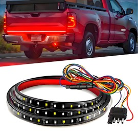 Qasim 48/49inch LED Truck Tailgate Light Strip 5 Function Red/White for Tail Running Brake Light Turn Signal Emergency Warning Reverse Light for Pickup SUV Trailer Cargo