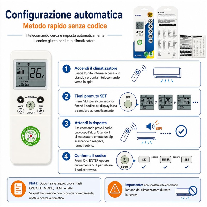 Telecomando Universale per Climatizzatore Condizionatore 1000 in 1 universale LCD