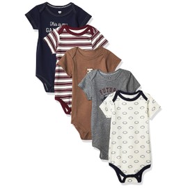 Hudson Baby Unisex Baby Cotton Bodysuits, Football 5 Pack, 9-12 Months