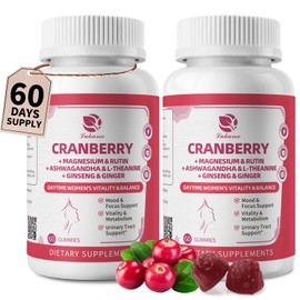 Lukaree 2 Pack Cranberry Gummies for Women – Cranberry Complex with D-Mannose, Ashwagandha, Magnesium, Ginseng – Urinary Tract, Mood & Energy Support – Daytime Vitality Supplement – 120 Count