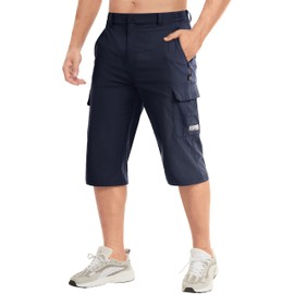 TACVASEN Capris Mens Long Shorts Cargo Shorts Men Water-Resistant Hiking Shorts Men Nylon Shorts Men 3/4 Mens Travel Shorts with Pockets Navy