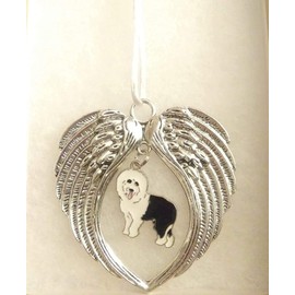 English Sheepdog Dog Memorial Angel Wing Christmas Ornament Sympathy Gift for Pet Owner Furbaby Loss