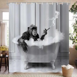 Funny Shower Curtain for Bathroom, Animal Monkey Wildlife Cool Boys Men Shower Curtain, Waterproof Fabric Polyester Bathroom Curtains Set with Hooks, 72x72 Inch