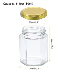 HARFINGTON 12pcs Hexagon Glass Honey Jars 6.1oz Small Mini Honey Jar Container with Gold Lids for Wedding Party Favors Bridal Shower