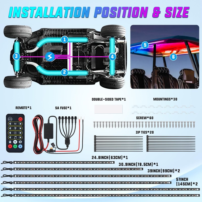 Nilight 6PCS Golf Cart Underbody Light Kit with Canopy Lights