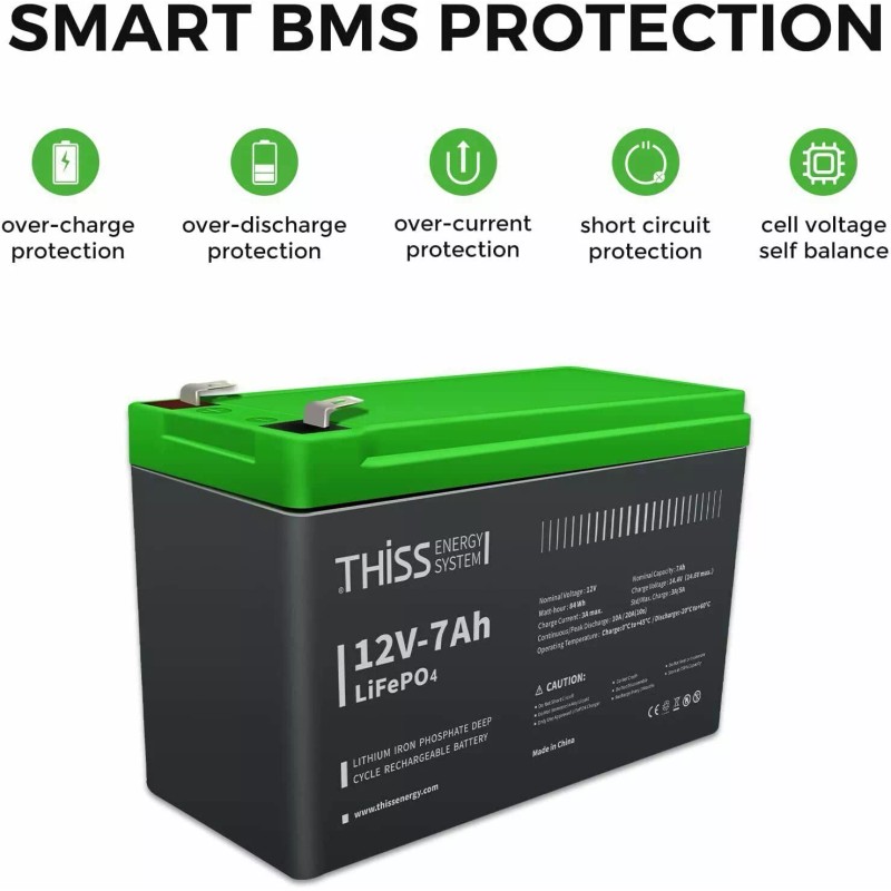 THISS LiFePO4 Lithium Battery 12V 7.0Ah for RV Off-grid Trolling