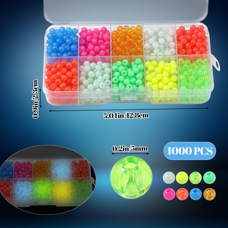 Alrhso 1000 Pcs Round Float Glow Fishing-Rig Bead Fishing Beads