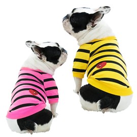 French Bulldog Striped T Clothes T-Shirt for Medium Dogs Tee Shirts for Boston Terrier Pitbull Bichon Spring Summer XS Puppy Apparel, XS, Pack of 2
