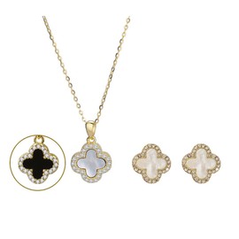 Four Leaf Lucky Clover Necklace Earrings Sets for Women,Fashion Simple Jewelry with diamonds Gifts for Cute Elegant Women (White)