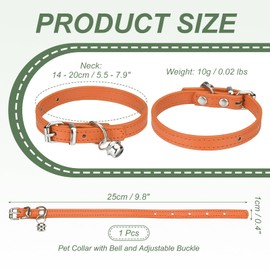 PETAXCELL Dog Collar with Bell, Pu Leather Cat Collars Pet Basic Soft Padded Adjustable Buckle, 10" (Orange, 1 Pcs), Intended for Teacup/Little Dog/Kitten Cats/Small Animals