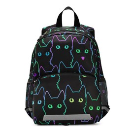Cat Toddler Backpack for Kids Boy Girls Age 3-6, Colorful Neon Cat Preschool Mini Backpack with Leash
