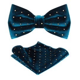 TIE G - Pajarita de terciopelo con purpurina para hombre + bolsillo cuadrado en caja de regalo para bodas, fiestas: efectos brillantes, diseño unisex, Imperial Teal Blue, Reg