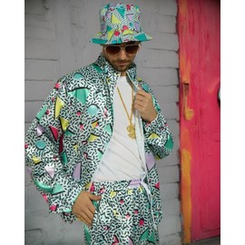 Vercico 80s Fancy Dress Men 90s Fancy Dress Rapper Costume with Rapper Accessories, Shell Suit 80s Tracksuit Mens Outfits for 90s Parties, Music Festivals, Hip-hop Raves (Blue, XL)