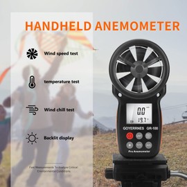 GOYERRNES Handheld Anemometer, Digital Wind Speed CFM Meter Gauge, Air Flow Velocity Tester for HVAC Shooting Drone, Wind Chill, Wind Temperature GR-100