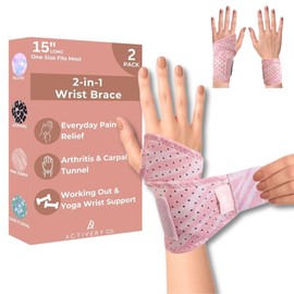 Carpal Tunnel Wrist Brace Left Hand, Right Hand for Women, Day or Night Compression Wrist Support Brace for Fitness, Keyboard Use, or Overnight Support, 2 Pack, Pink Zebra Print