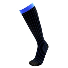 3-Pack Mens Over the Calf Sheer Nylon Spandex Dress Socks (Black & Blue Stripe (40 Denier))